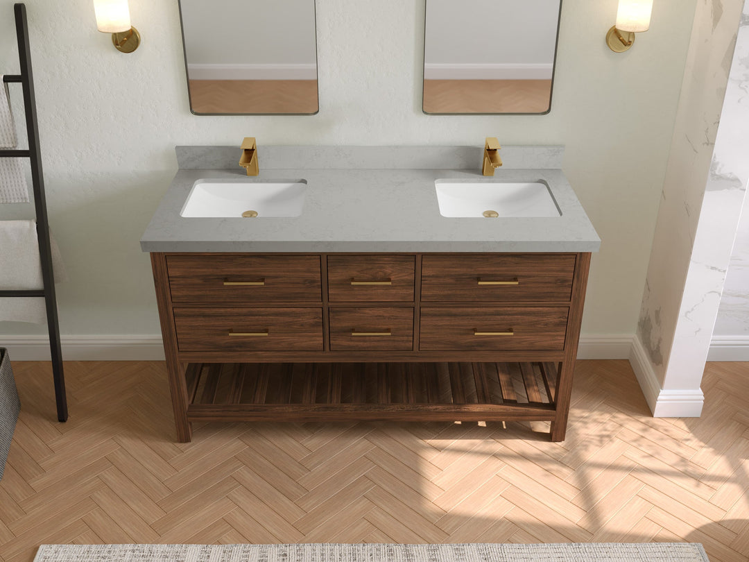 Parker Teak Wood 60 in. W x 22 in. D Double Sink Bathroom Vanity - Willow Bath and Vanity