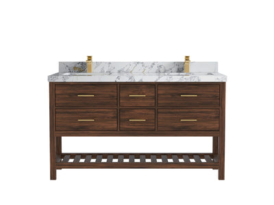 Parker Teak Wood 60 in. W x 22 in. D Double Sink Bathroom Vanity - Willow Bath and Vanity