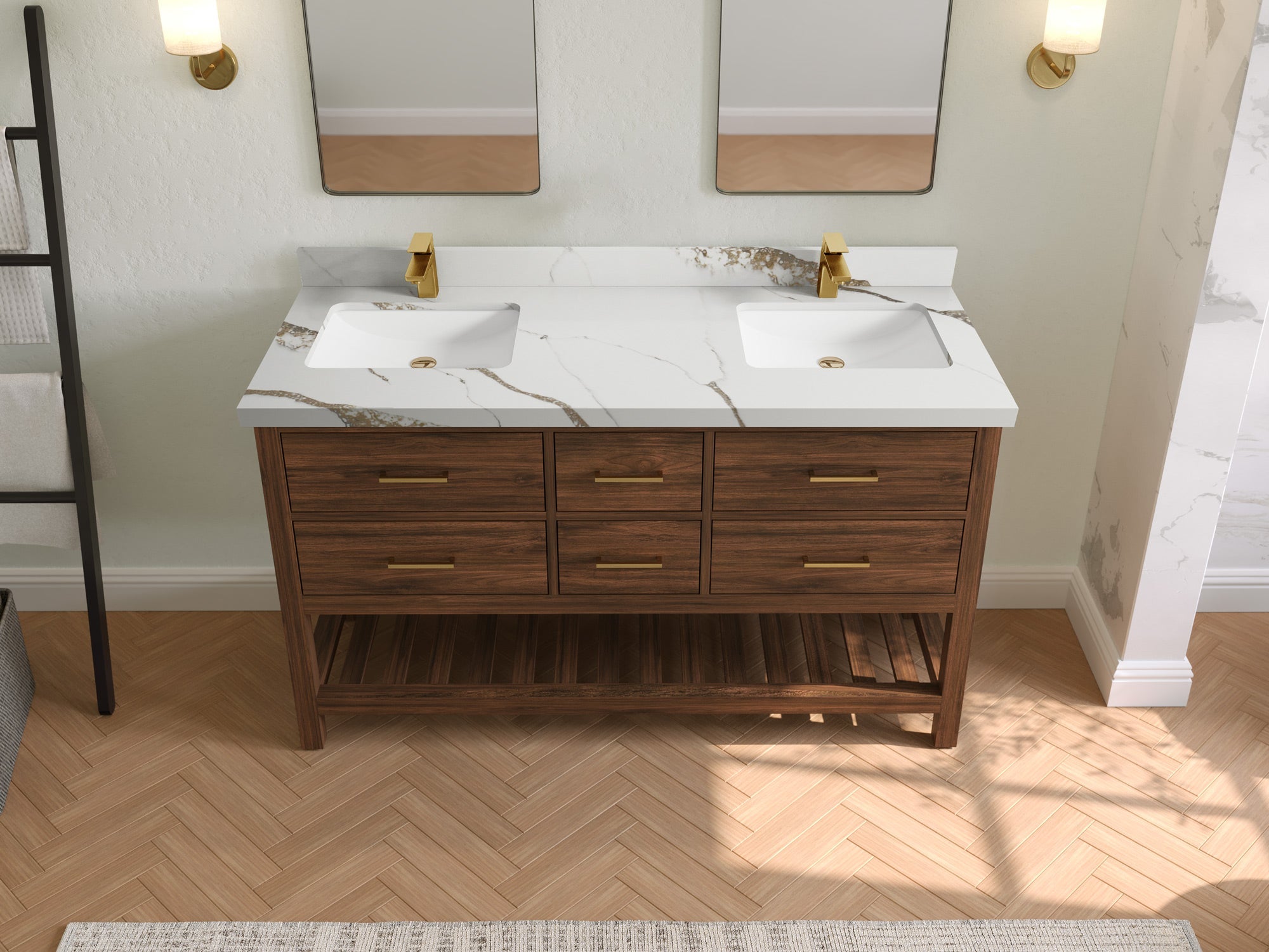 Parker Teak Wood 60 in. W x 22 in. D Double Sink Bathroom Vanity - Willow Bath and Vanity