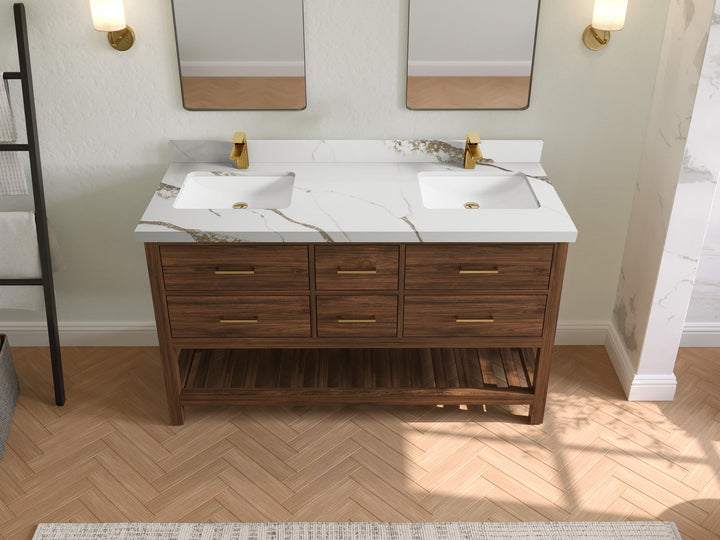 Parker Teak Wood 60 in. W x 22 in. D Double Sink Bathroom Vanity - photo 9