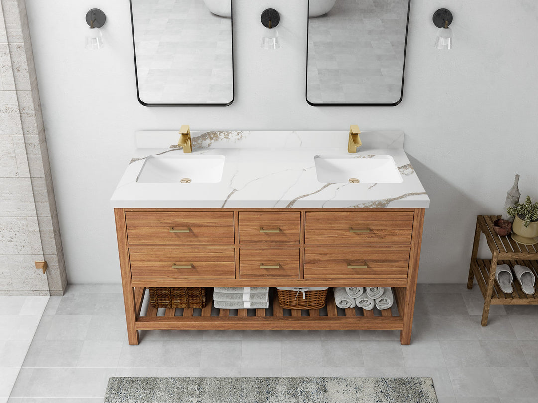 Parker Teak Wood 60 in. W x 22 in. D Double Sink Bathroom Vanity - Willow Bath and Vanity