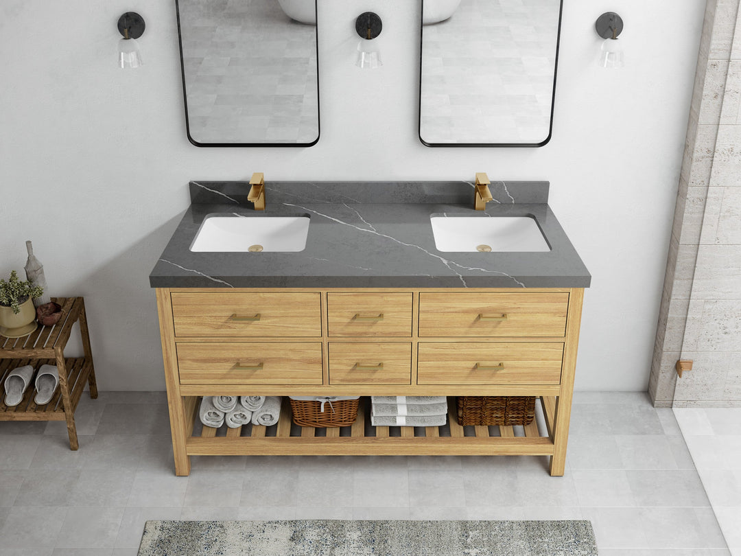 Parker Teak Wood 60 in. W x 22 in. D Double Sink Bathroom Vanity - Willow Bath and Vanity