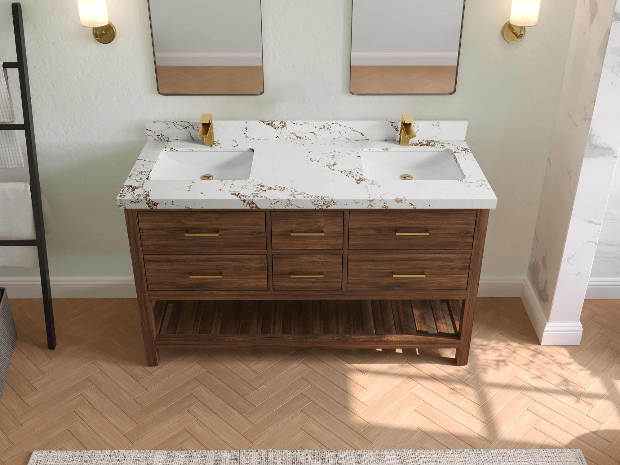 Parker Teak Wood 60 in. W x 22 in. D Double Sink Bathroom Vanity - Willow Bath and Vanity
