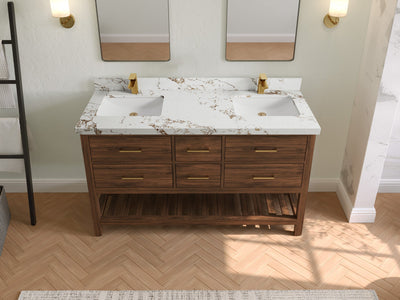 Parker Teak Wood 60 in. W x 22 in. D Double Sink Bathroom Vanity - Willow Bath and Vanity