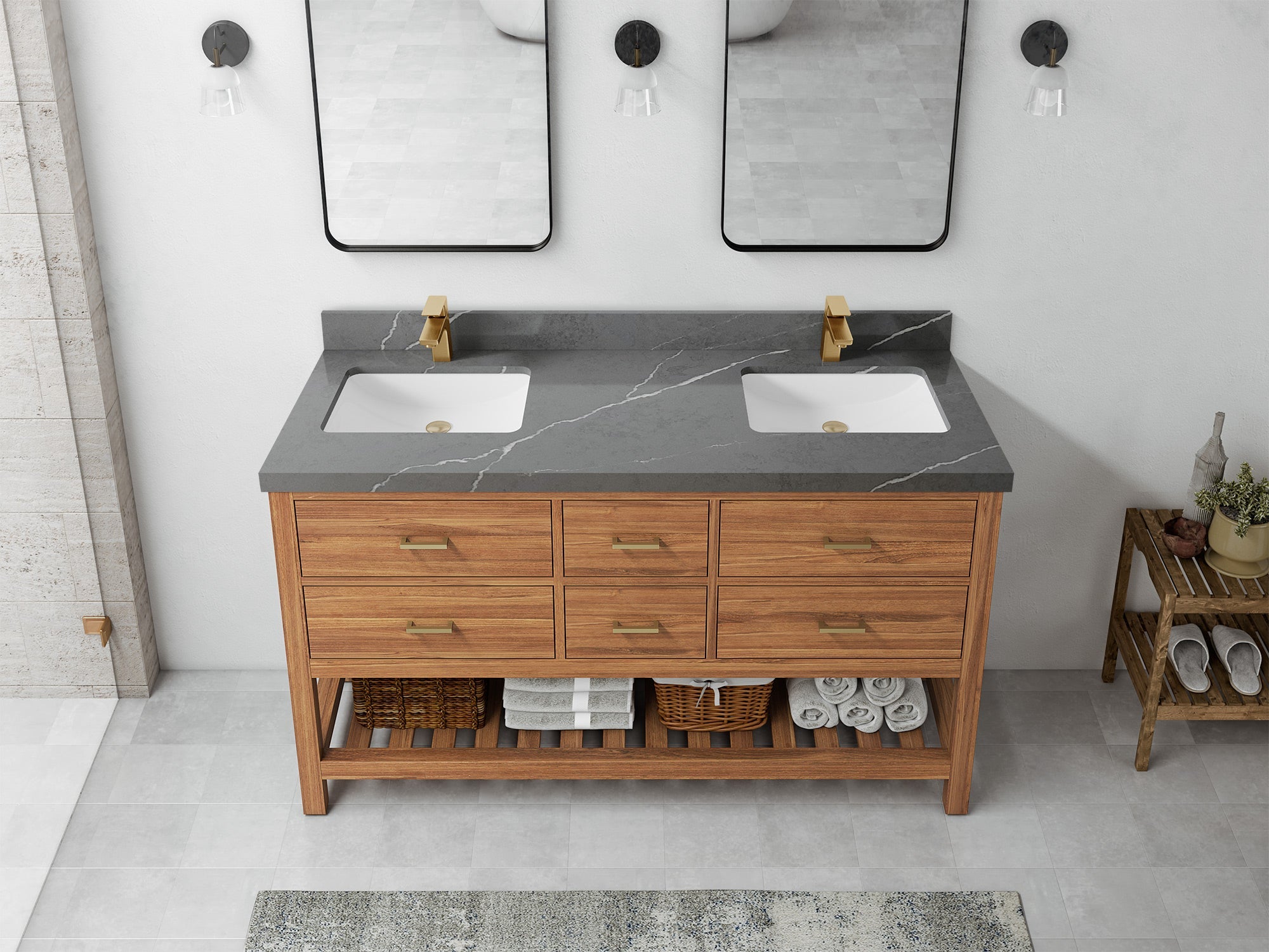 Parker Teak Wood 60 in. W x 22 in. D Double Sink Bathroom Vanity - Willow Bath and Vanity