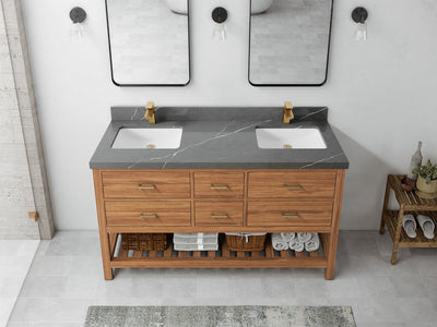 Parker Teak Wood 60 in. W x 22 in. D Double Sink Bathroom Vanity - Willow Bath and Vanity