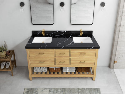 Parker Teak Wood 60 in. W x 22 in. D Double Sink Bathroom Vanity - Willow Bath and Vanity
