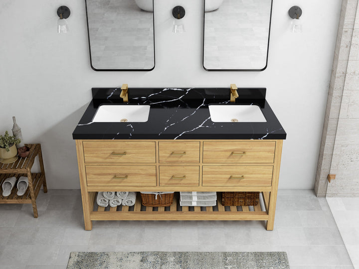 Parker Teak Wood 60 in. W x 22 in. D Double Sink Bathroom Vanity - photo 7