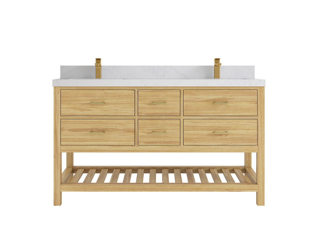 Parker Teak Wood 60 in. W x 22 in. D Double Sink Bathroom Vanity - Willow Bath and Vanity