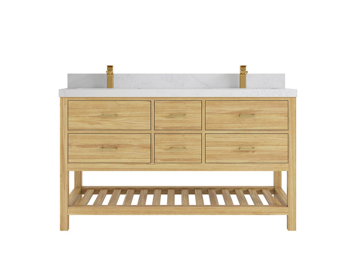 Parker Teak Wood 60 in. W x 22 in. D Double Sink Bathroom Vanity - photo 1
