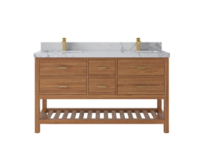 Parker Teak Wood 60 in. W x 22 in. D Double Sink Bathroom Vanity - Willow Bath and Vanity
