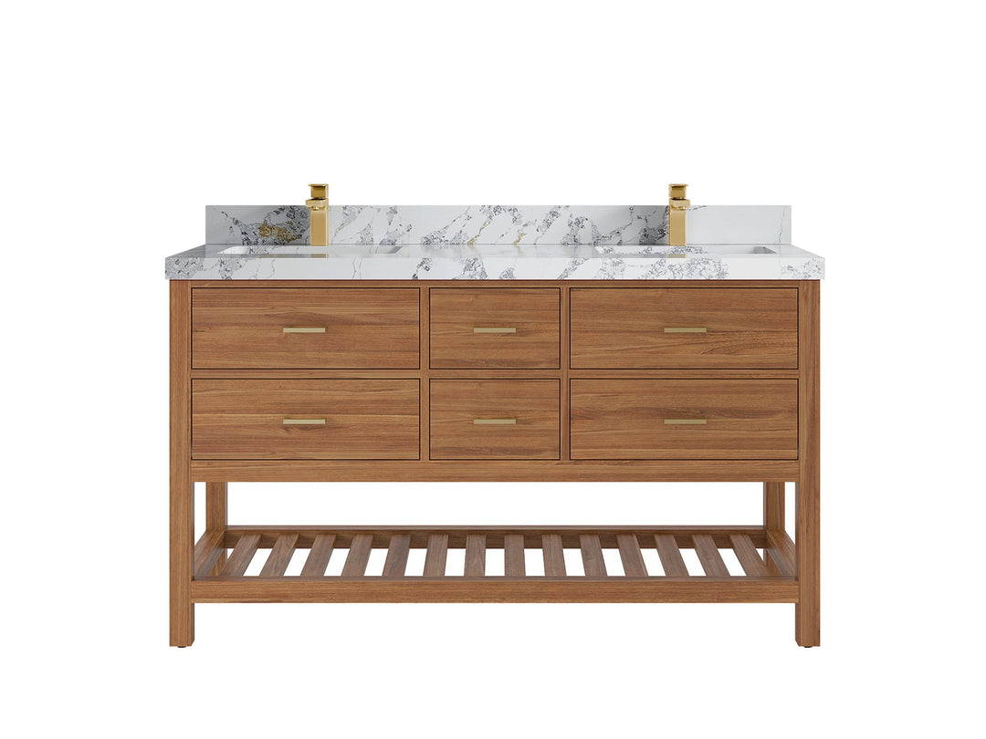 Parker Teak Wood 60 in. W x 22 in. D Double Sink Bathroom Vanity - Willow Bath and Vanity