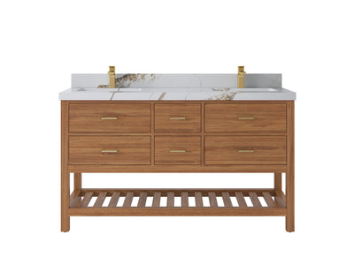 Parker Teak Wood 60 in. W x 22 in. D Double Sink Bathroom Vanity - Willow Bath and Vanity