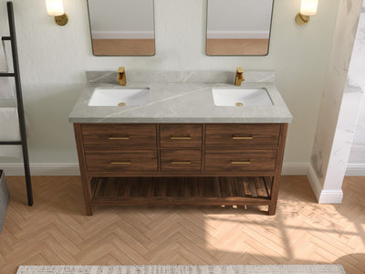 Parker Teak Wood 60 in. W x 22 in. D Double Sink Bathroom Vanity - Willow Bath and Vanity