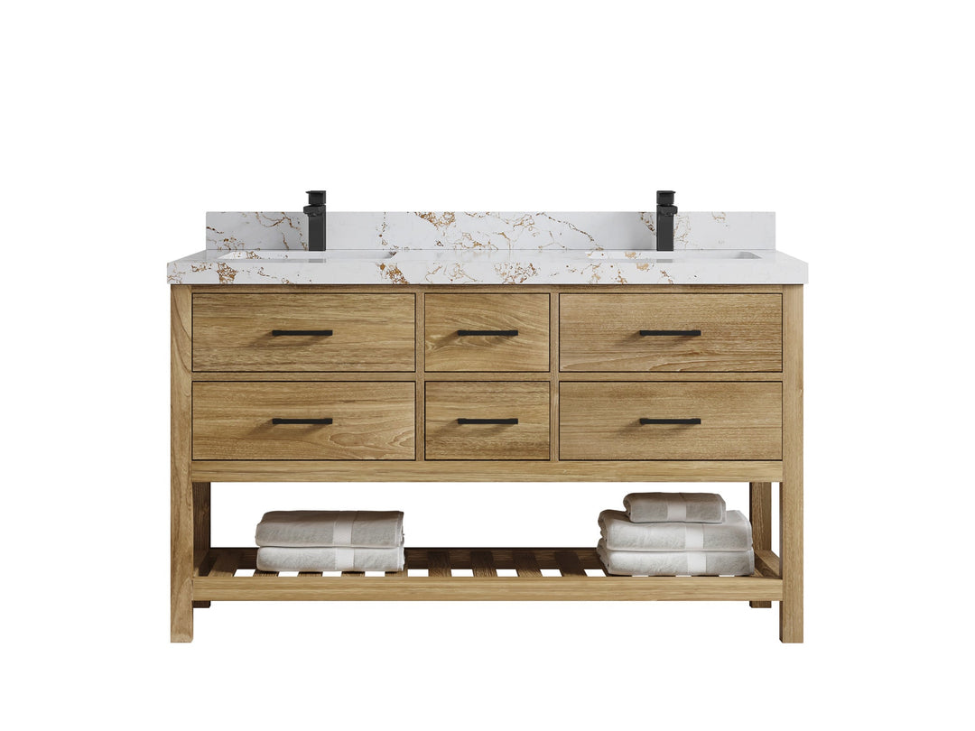 Parker Teak Wood 60 in. W x 22 in. D Double Sink Bathroom Vanity - Willow Bath and Vanity