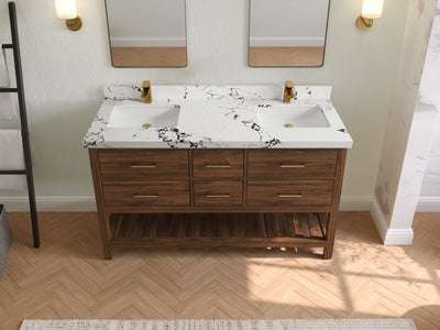 Parker Teak Wood 60 in. W x 22 in. D Double Sink Bathroom Vanity - Willow Bath and Vanity