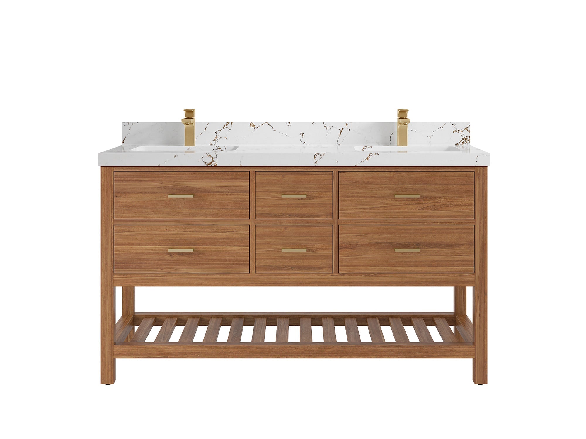 Parker Teak Wood 60 in. W x 22 in. D Double Sink Bathroom Vanity - Willow Bath and Vanity