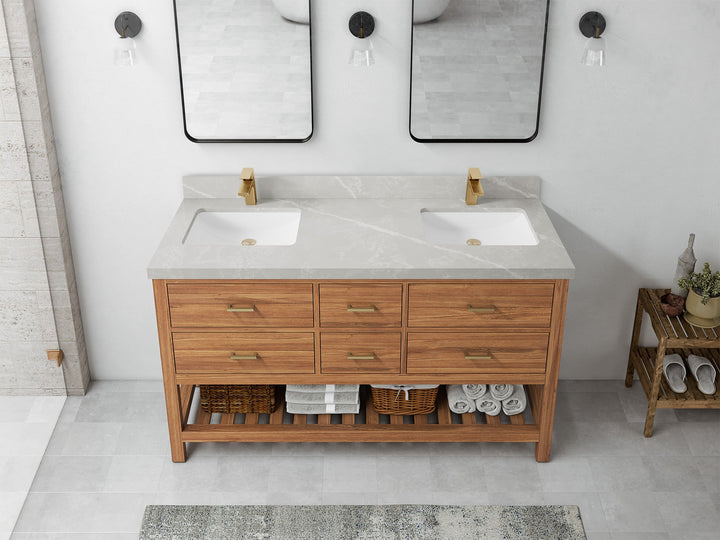 Parker Teak Wood 60 in. W x 22 in. D Double Sink Bathroom Vanity - photo 25
