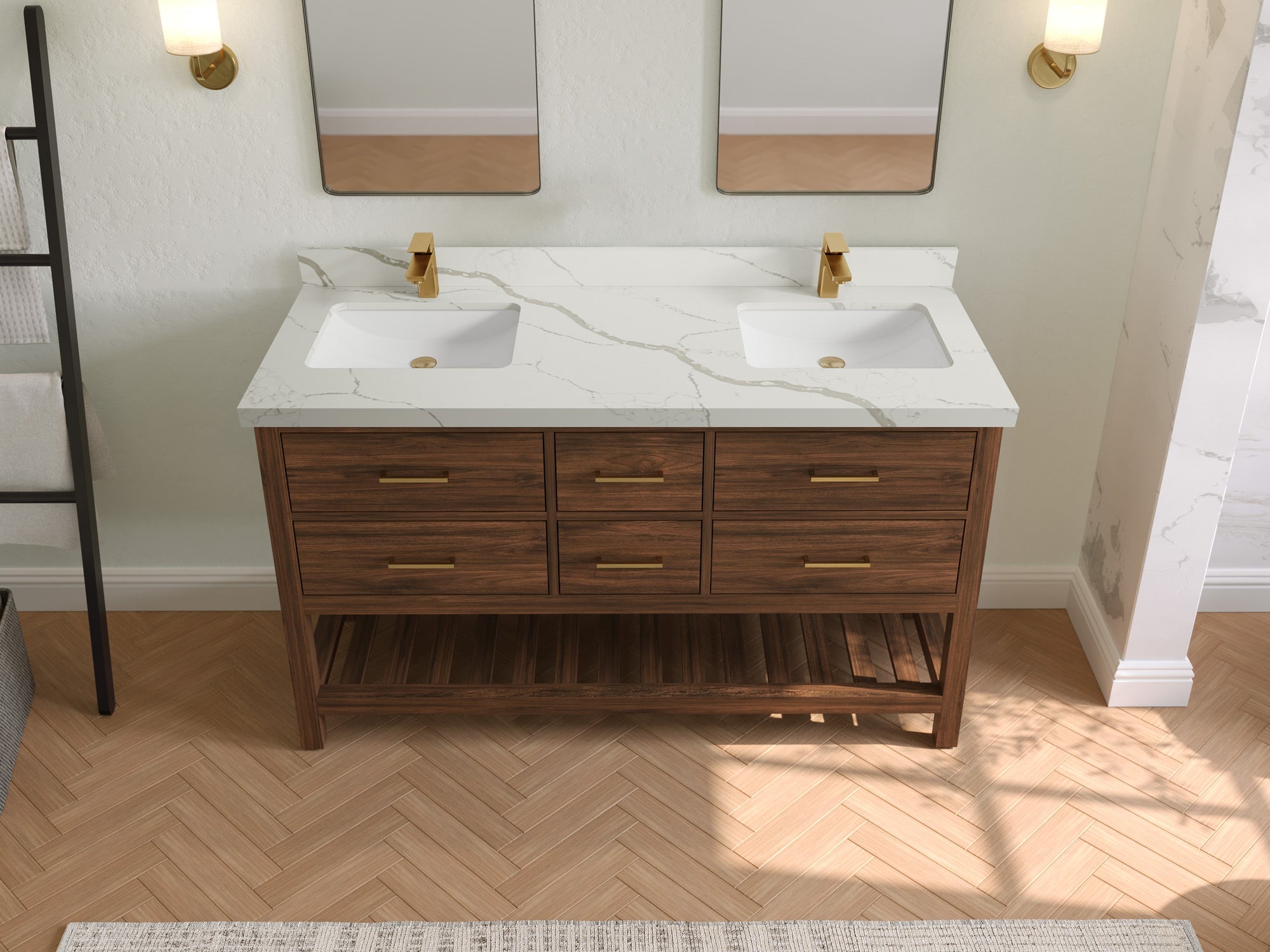Parker Teak Wood 60 in. W x 22 in. D Double Sink Bathroom Vanity - Willow Bath and Vanity