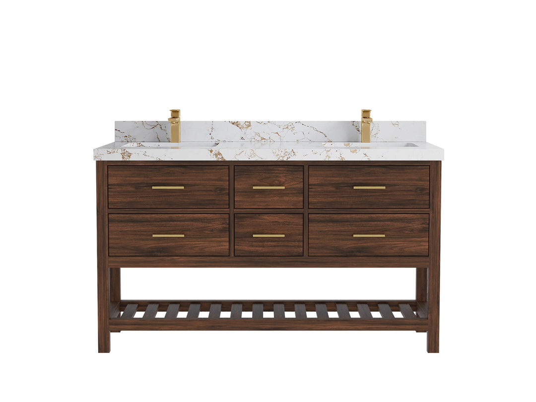 Parker Teak Wood 60 in. W x 22 in. D Double Sink Bathroom Vanity - Willow Bath and Vanity