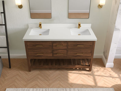 Parker Teak Wood 60 in. W x 22 in. D Double Sink Bathroom Vanity - Willow Bath and Vanity