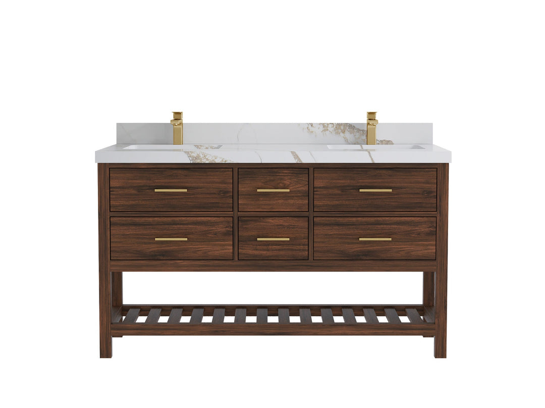 Parker Teak Wood 60 in. W x 22 in. D Double Sink Bathroom Vanity - Willow Bath and Vanity