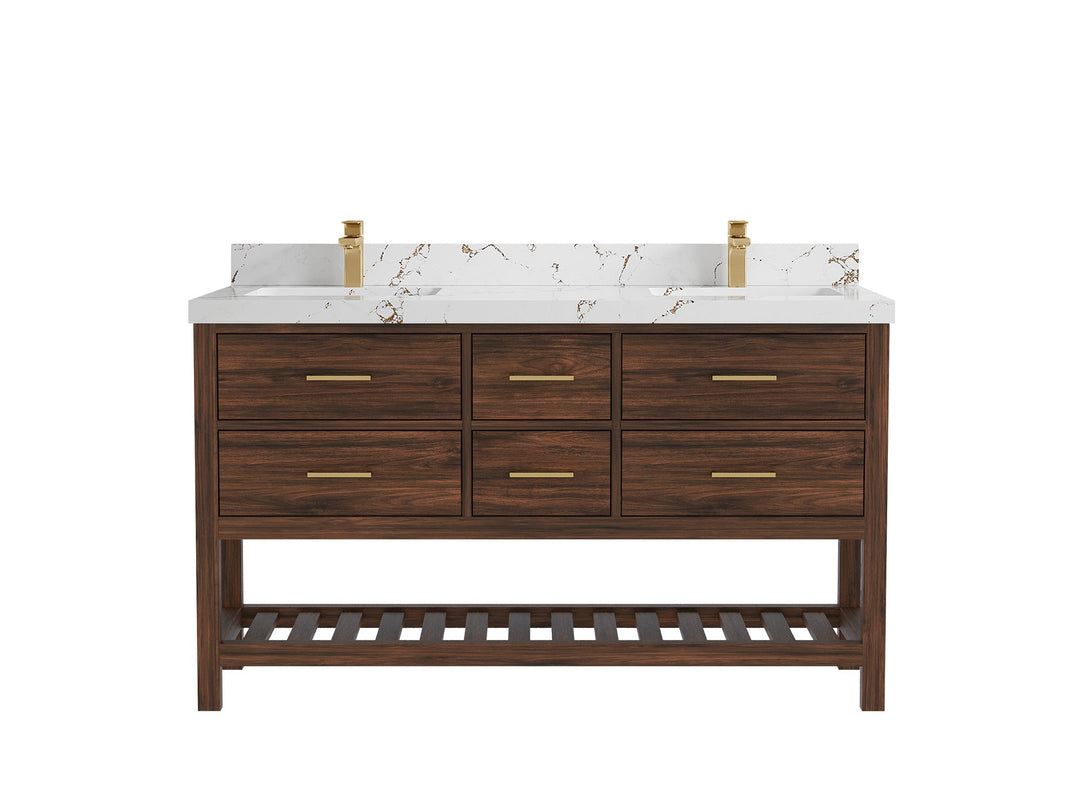 Parker Teak Wood 60 in. W x 22 in. D Double Sink Bathroom Vanity - Willow Bath and Vanity