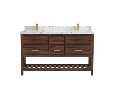 Parker Teak Wood 60 in. W x 22 in. D Double Sink Bathroom Vanity - Willow Bath and Vanity