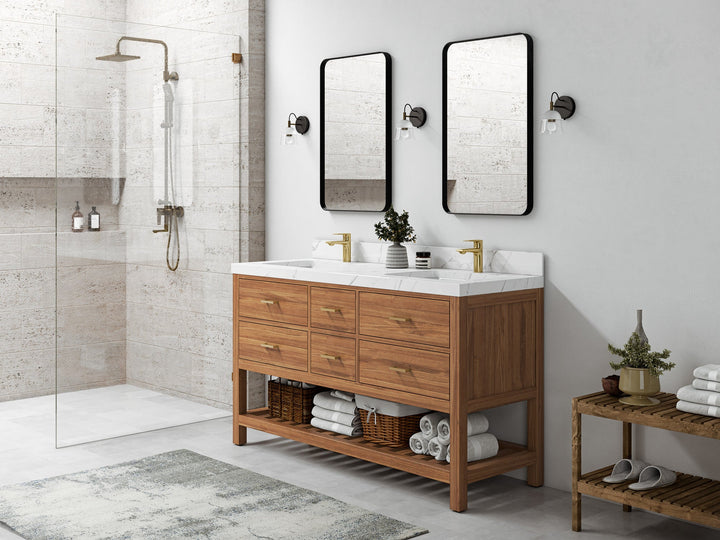 Parker Teak Wood 60 in. W x 22 in. D Double Sink Bathroom Vanity - photo 3