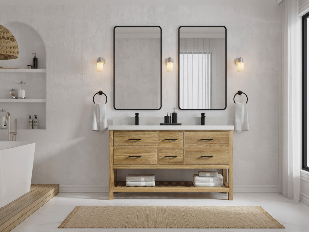 Parker Teak Wood 60 in. W x 22 in. D Double Sink Bathroom Vanity - Willow Bath and Vanity