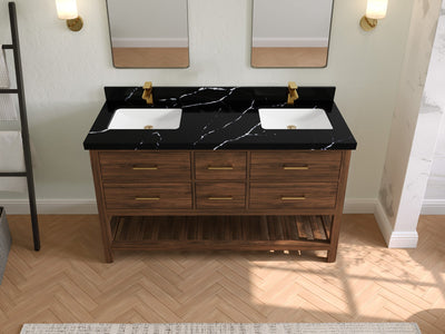 Parker Teak Wood 60 in. W x 22 in. D Double Sink Bathroom Vanity - Willow Bath and Vanity