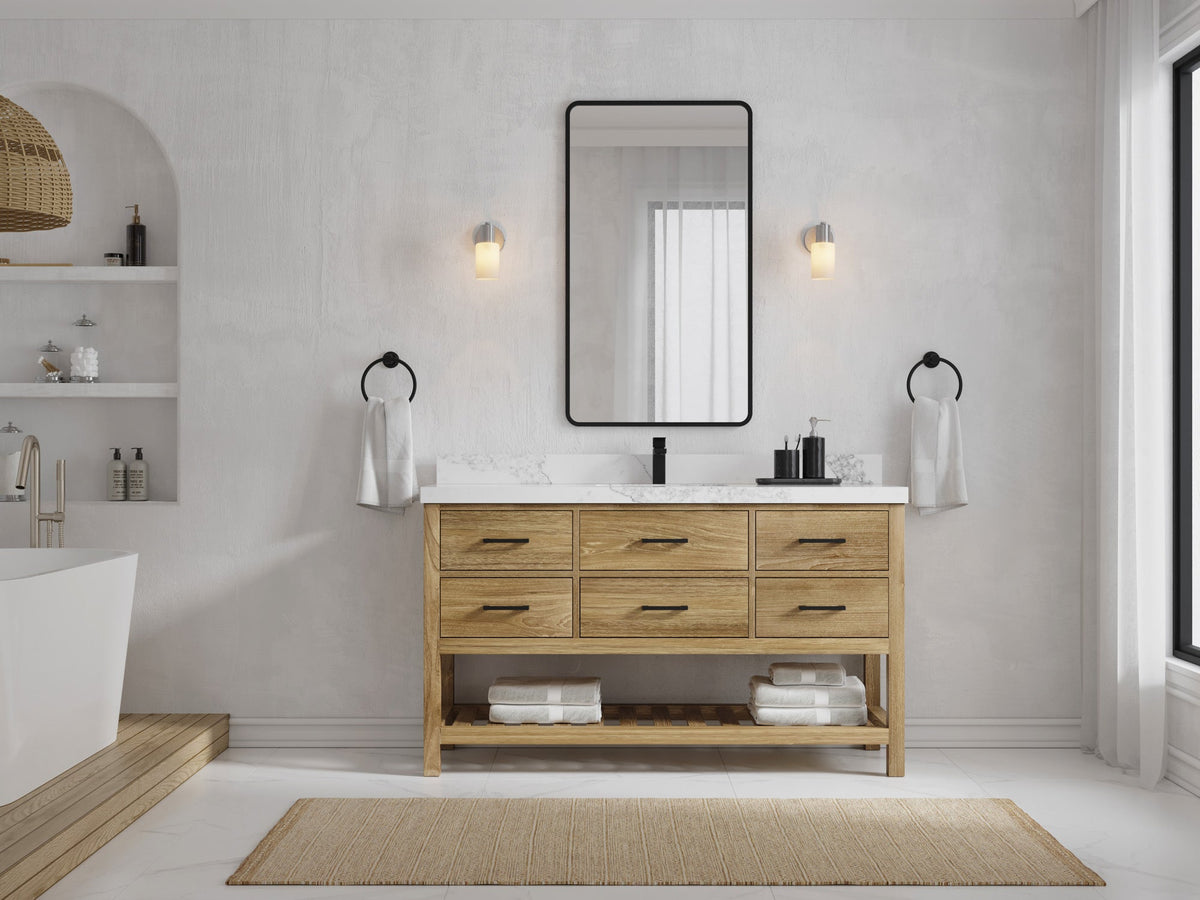 Parker Teak Wood 60 in. W x 22 in. D Single Sink Bathroom Vanity - Willow Bath and Vanity