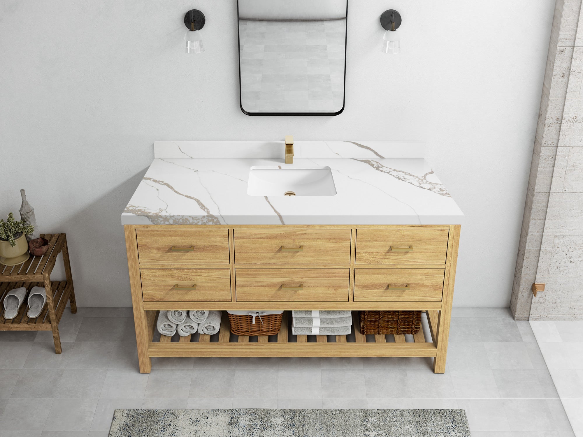 Parker Teak Wood 60 in. W x 22 in. D Single Sink Bathroom Vanity - Willow Bath and Vanity
