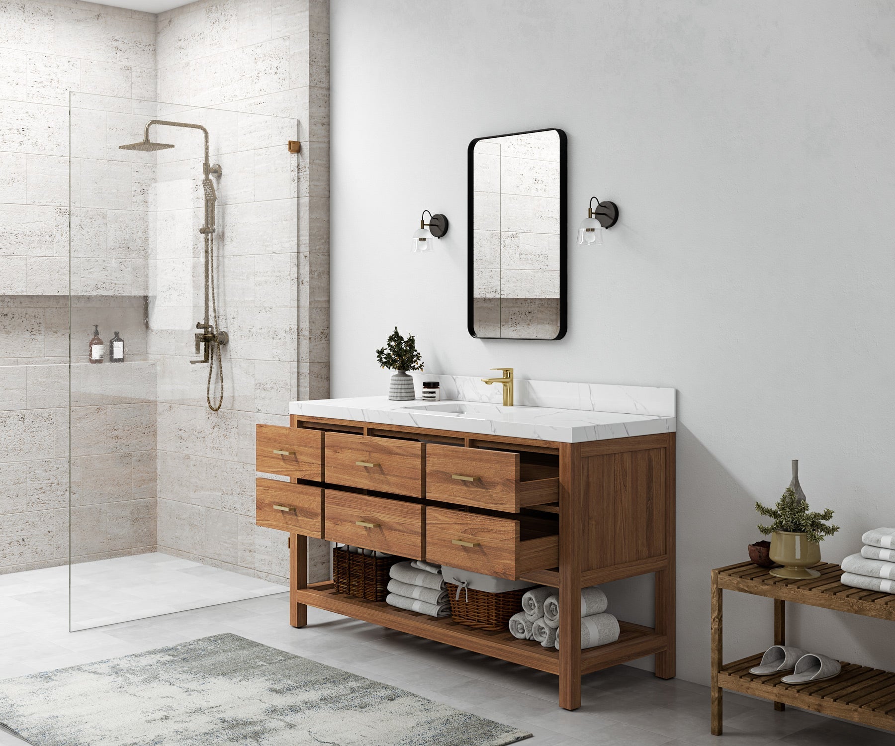 Parker Teak Wood 60 in. W x 22 in. D Single Sink Bathroom Vanity - Willow Bath and Vanity