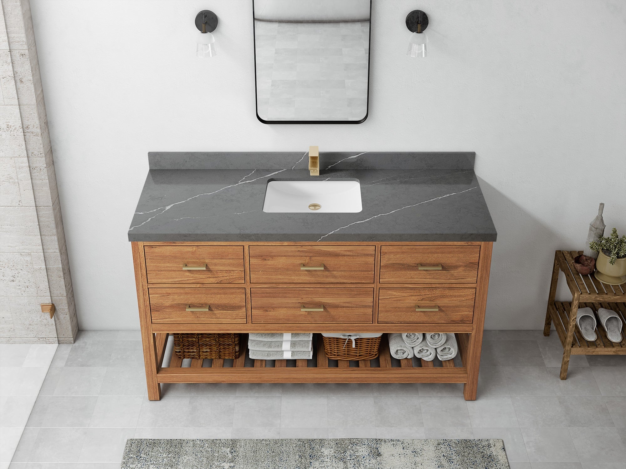 Parker Teak Wood 60 in. W x 22 in. D Single Sink Bathroom Vanity - Willow Bath and Vanity