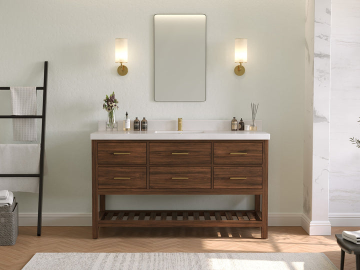 Parker Teak Wood 60 in. W x 22 in. D Single Sink Bathroom Vanity - photo 4