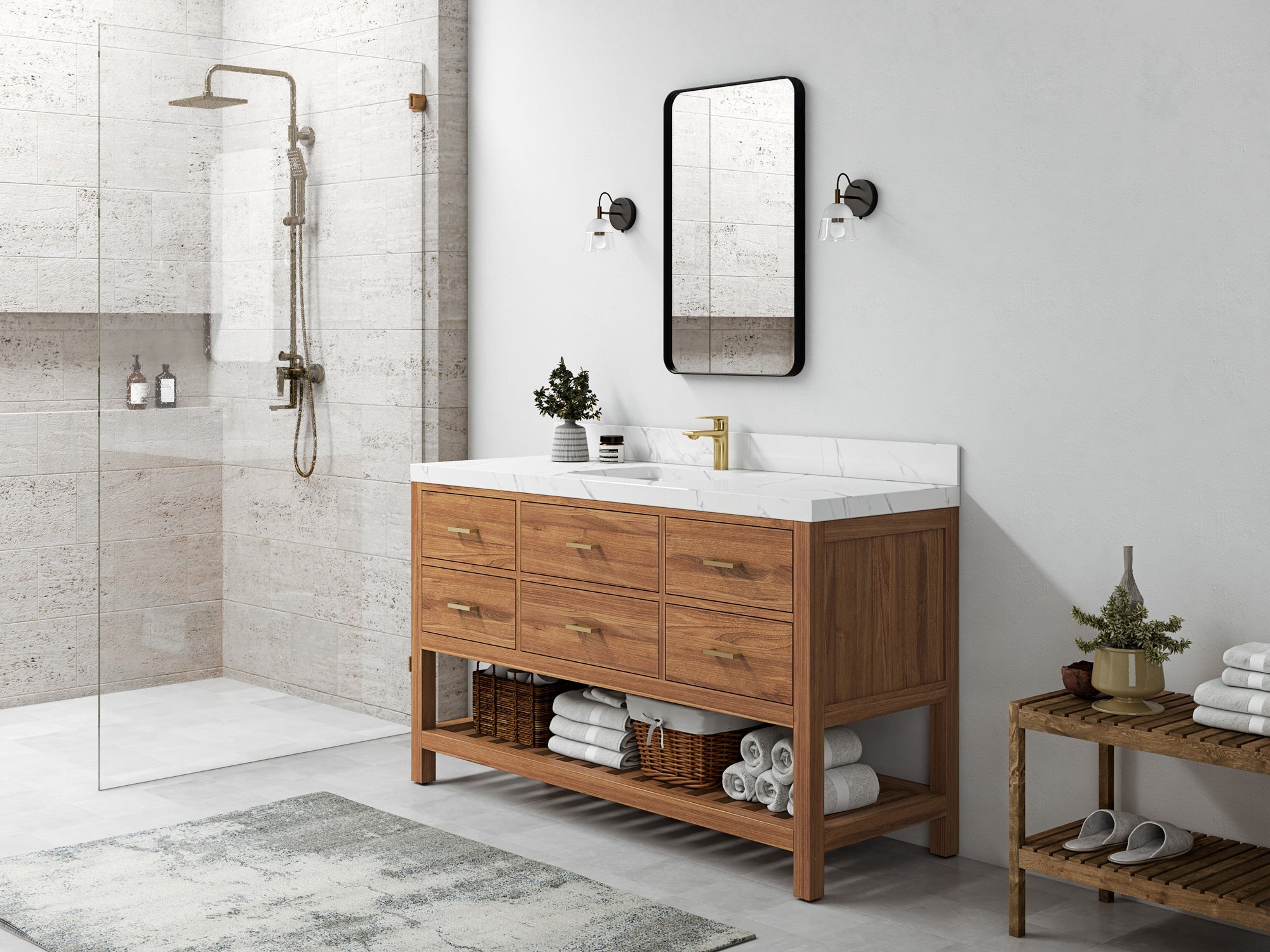 Parker Teak Wood 60 in. W x 22 in. D Single Sink Bathroom Vanity - Willow Bath and Vanity