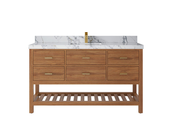 Parker Teak Wood 60 in. W x 22 in. D Single Sink Bathroom Vanity - photo 16