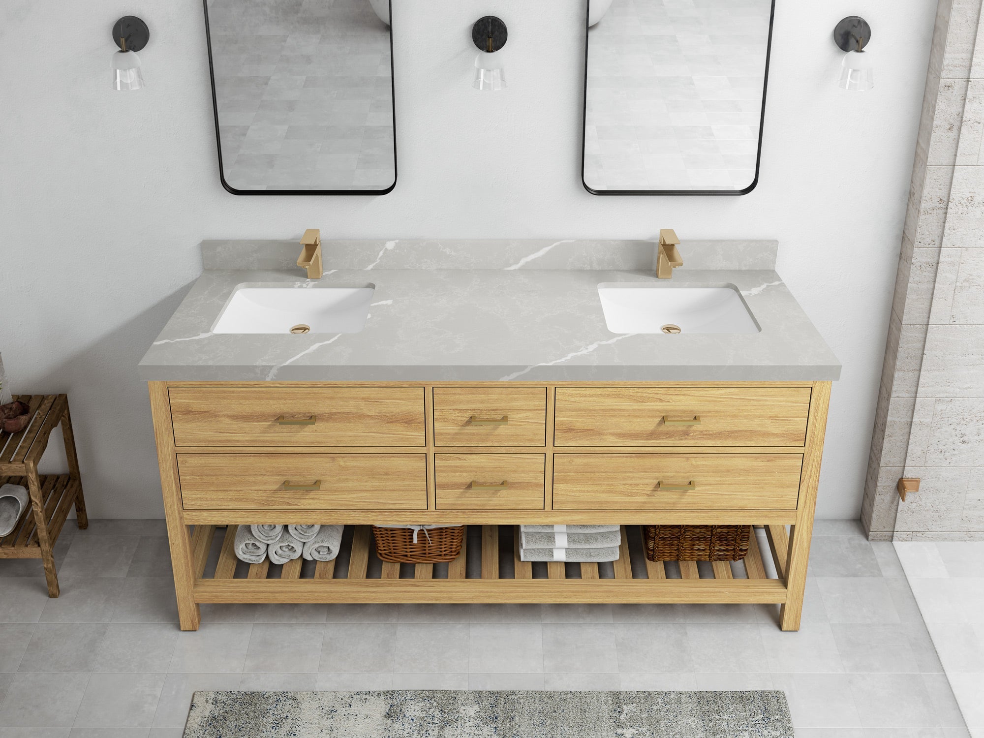 Parker Teak Wood 72 in. W x 22 in. D Double Sink Bathroom Vanity - Willow Bath and Vanity