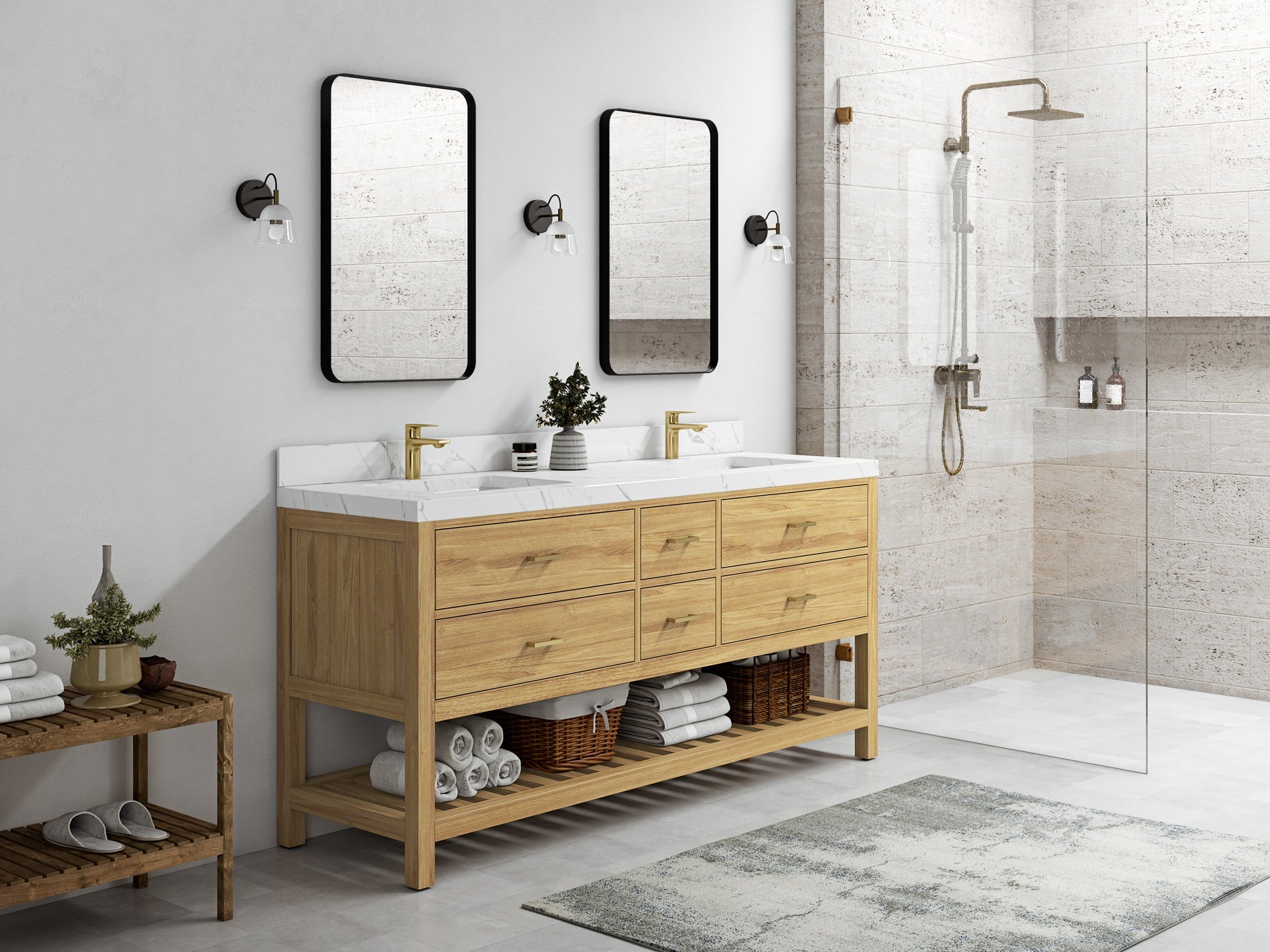 Parker Teak Wood 72 in. W x 22 in. D Double Sink Bathroom Vanity - Willow Bath and Vanity