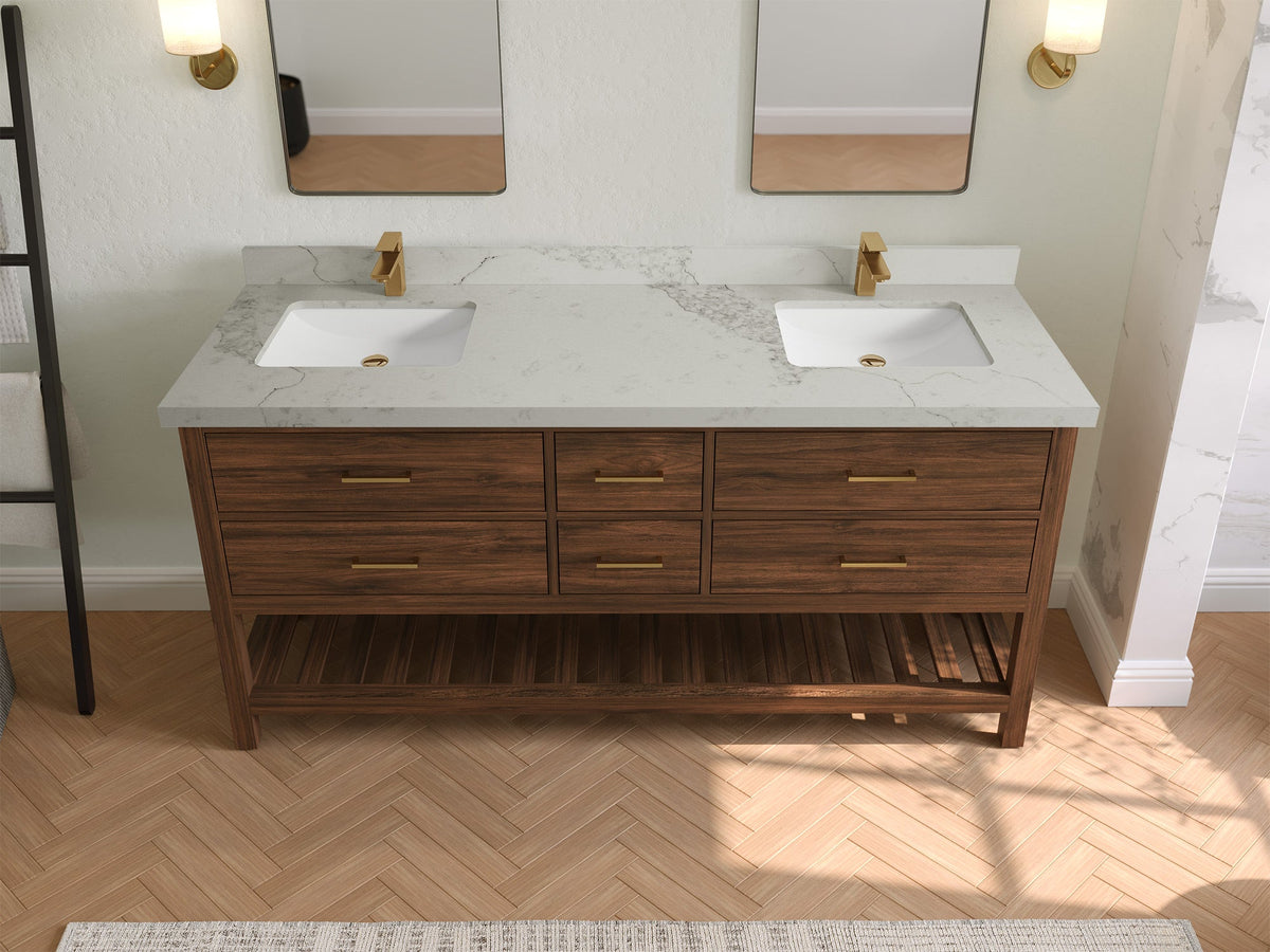 Parker Teak Wood 72 in. W x 22 in. D Double Sink Bathroom Vanity - Willow Bath and Vanity