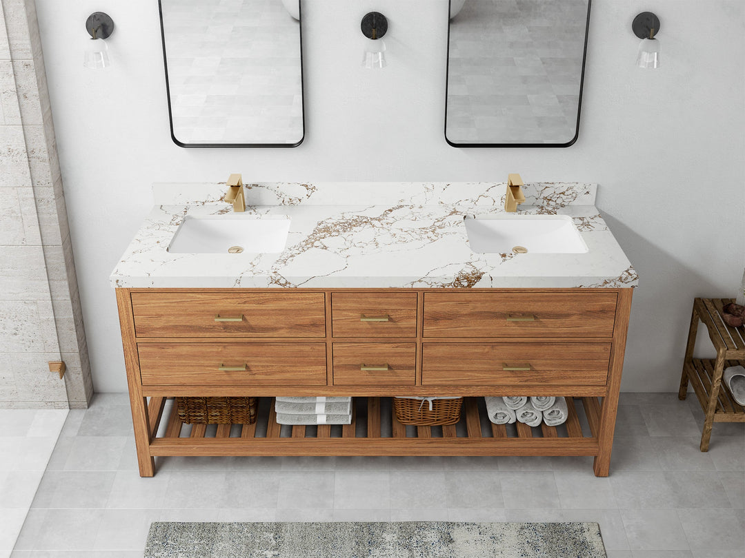 Parker Teak Wood 72 in. W x 22 in. D Double Sink Bathroom Vanity - Willow Bath and Vanity