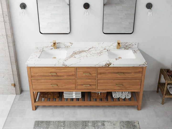 Parker Teak Wood 72 in. W x 22 in. D Double Sink Bathroom Vanity - photo 31