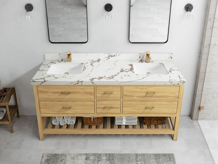 Parker Teak Wood 72 in. W x 22 in. D Double Sink Bathroom Vanity - photo 35