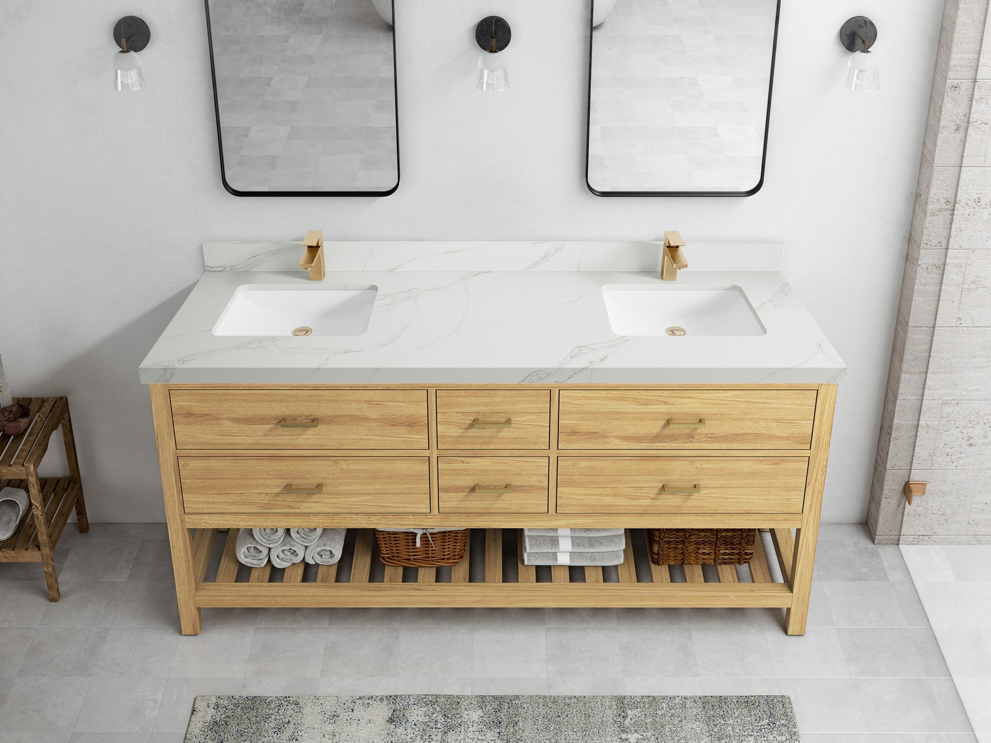 Parker Teak Wood 72 in. W x 22 in. D Double Sink Bathroom Vanity - Willow Bath and Vanity