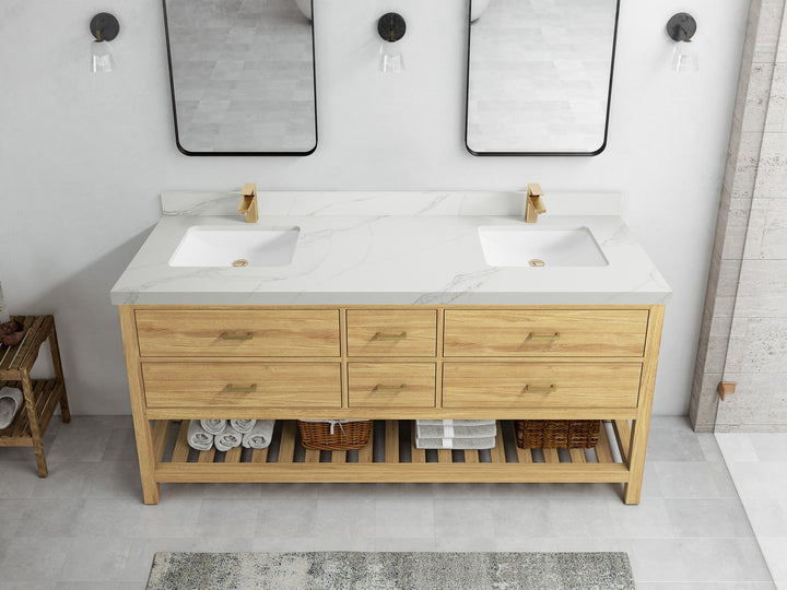 Parker Teak Wood 72 in. W x 22 in. D Double Sink Bathroom Vanity - photo 29