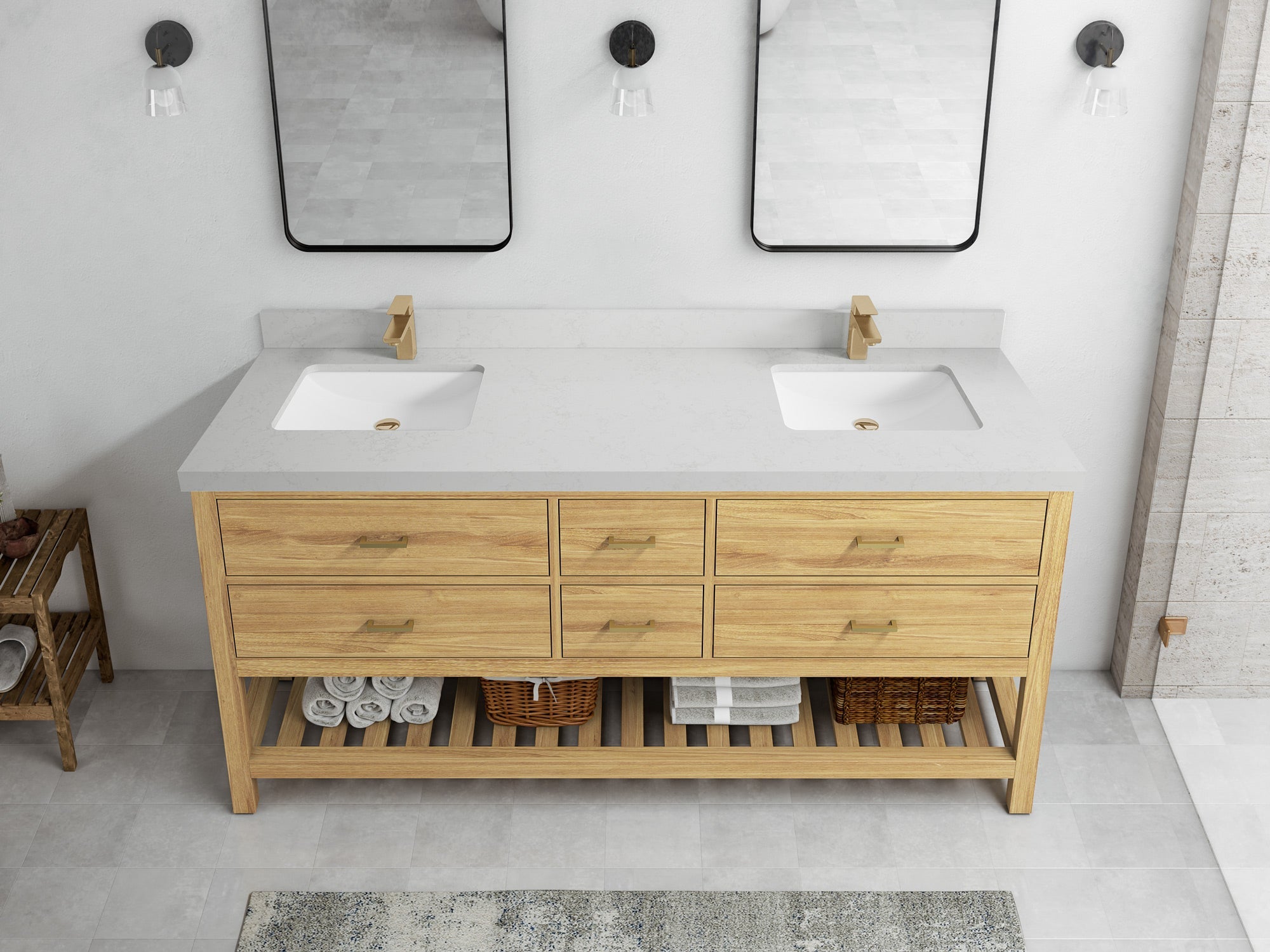 Parker Teak Wood 72 in. W x 22 in. D Double Sink Bathroom Vanity - Willow Bath and Vanity