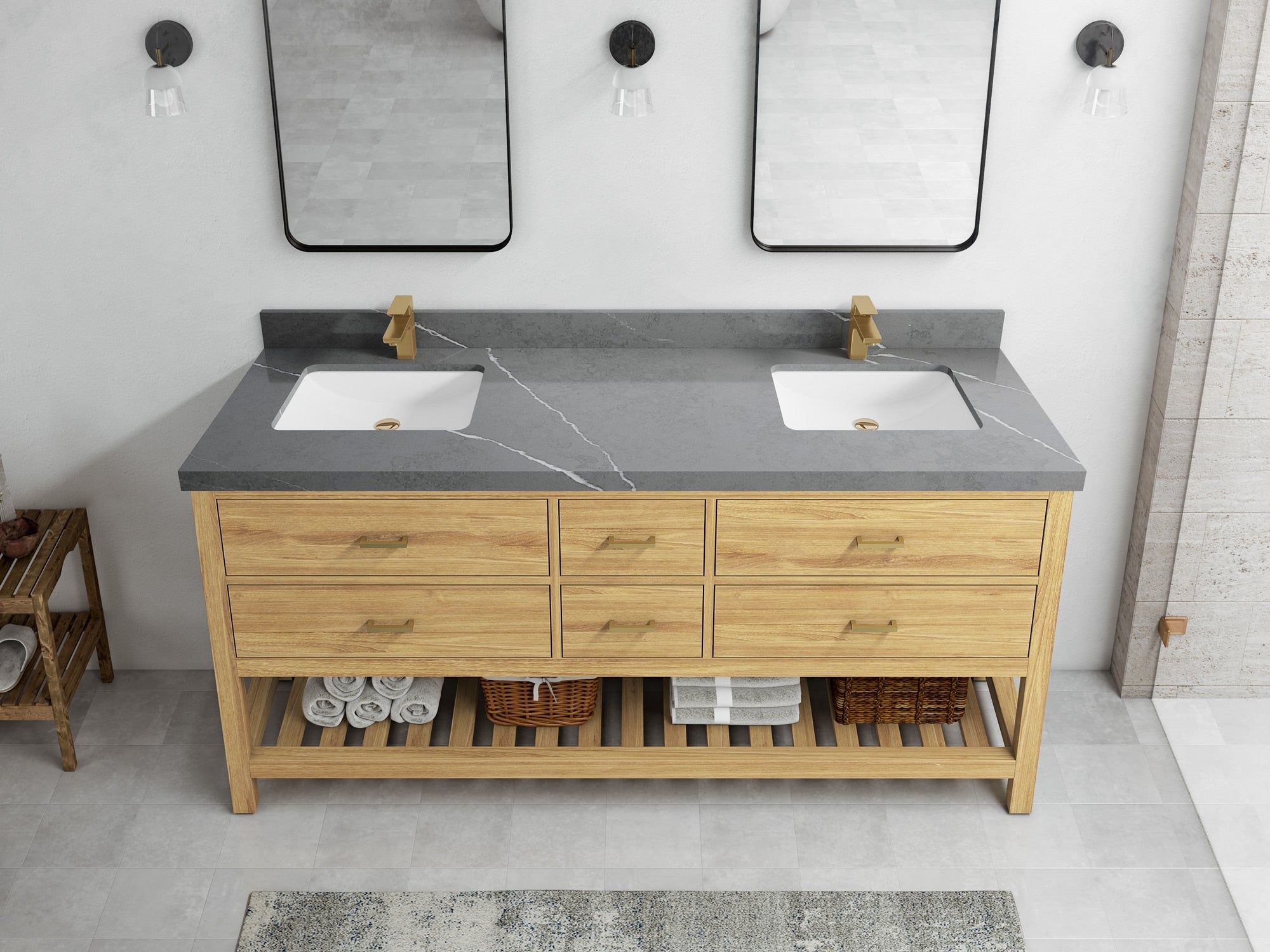 Parker Teak Wood 72 in. W x 22 in. D Double Sink Bathroom Vanity - Willow Bath and Vanity