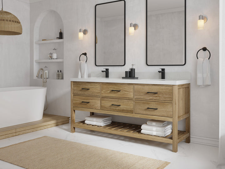 Parker Teak Wood 72 in. W x 22 in. D Double Sink Bathroom Vanity - photo 2