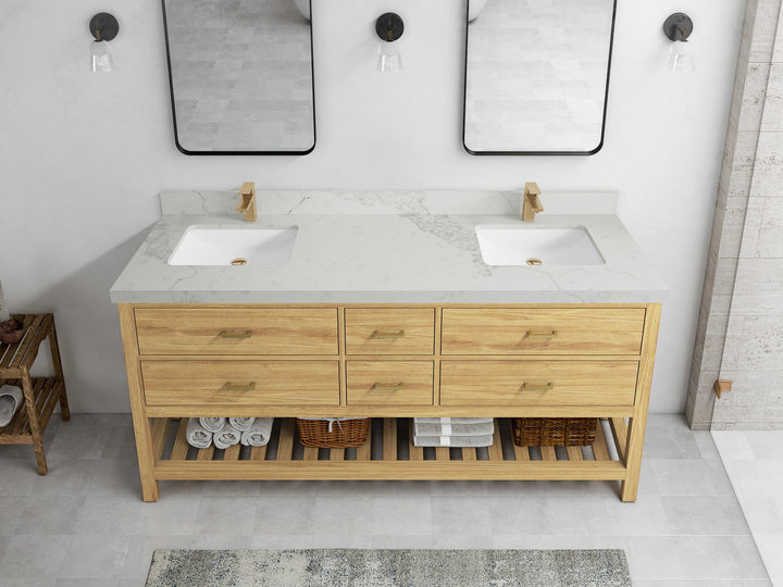 Parker Teak Wood 72 in. W x 22 in. D Double Sink Bathroom Vanity - photo 13